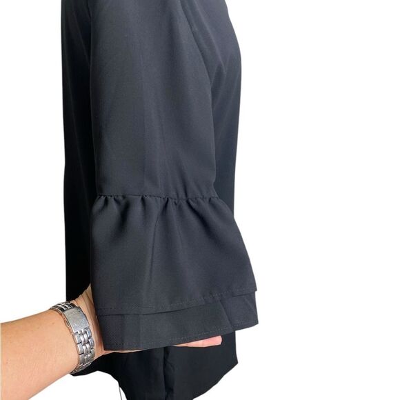 Black V-Neck Dress with Ruffle Sleeves short solid black - Picture 5 of 9